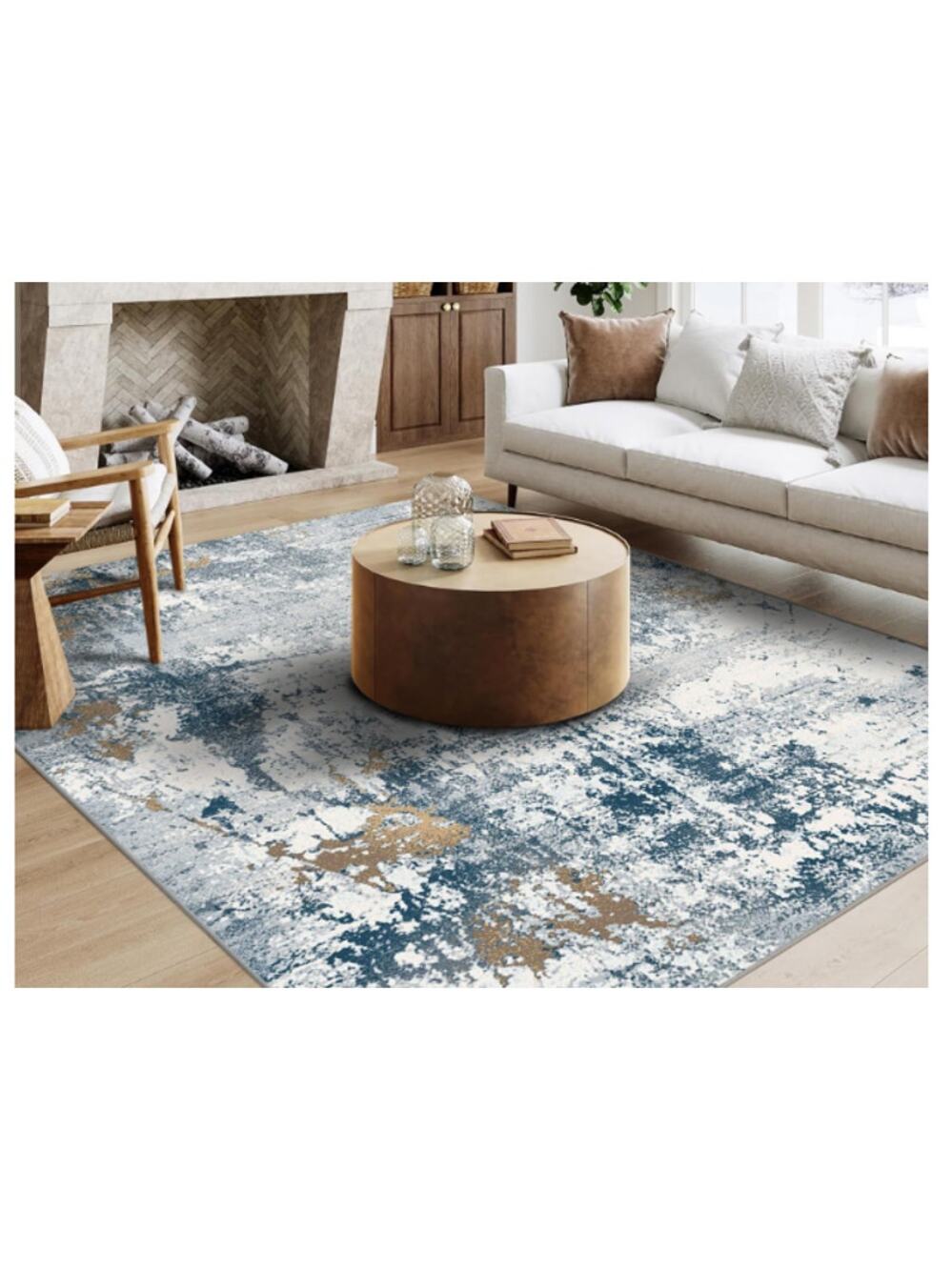 8x10 Abstract Area Rug Machine Wash Gray Modern Non-Slip Backing, StainResistant